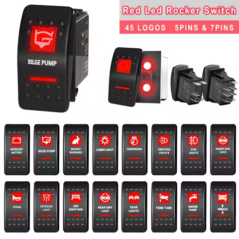12V 24V Car Boat LED Button Switches Dual RED Lights 5P SPST Waterproof Rocker Switches for ARB Marine RV 4&times;4 Caravan