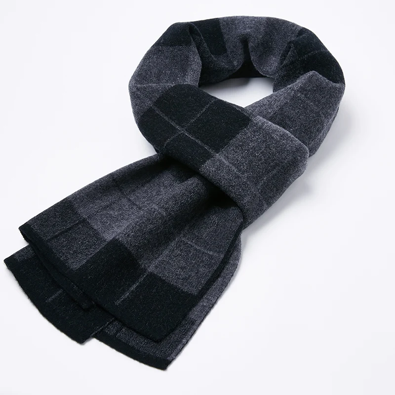 High Quality Winter Cashmere Scarf Men's Warm 100% Wool Classics Plaid Scarves Fashion Casual Thick Long Scarf