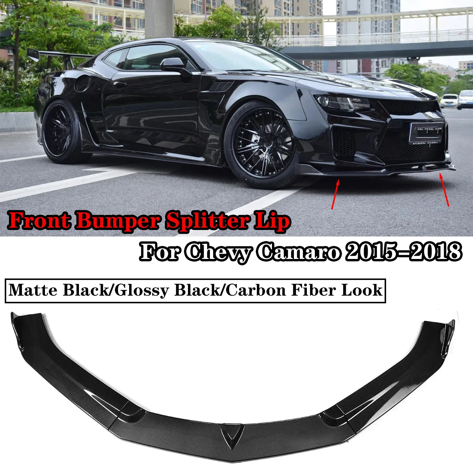 

For Chevy Camaro 2015 2016 2017 2018 Front Bumper Splitter Lip Diffuser Spoiler Guard Body Kit Car Accessories Glossy Black