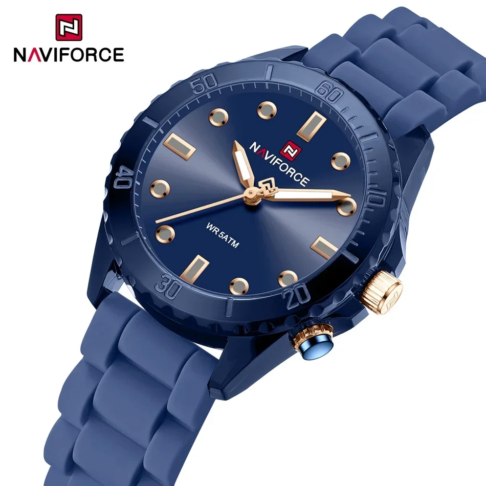 

NAVIFORCE NF7115 Деловые модные женские кварцевые часы для девочек, легкие силиконовые элегантные водонепроницаемые часы с ночником
