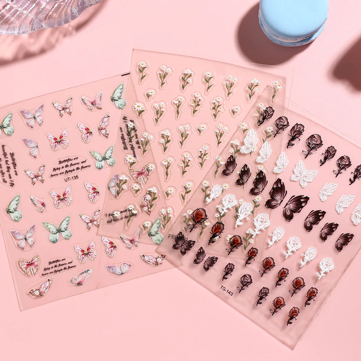 3 pegatinas para decoración de uñas con diseño de mariposa de primavera, calcomanías autoadhesivas para decoración de uñas con diseño de flores de primavera