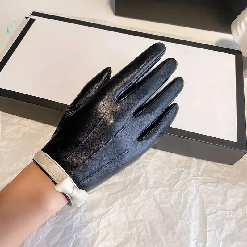 قفازات نسائية سوداء بسيطة من جلد الخراف قفازات قيادة عصرية بفيونكة ركوب الخريف مقاومة للرياح قفازات شتوية دافئة مريحة #4