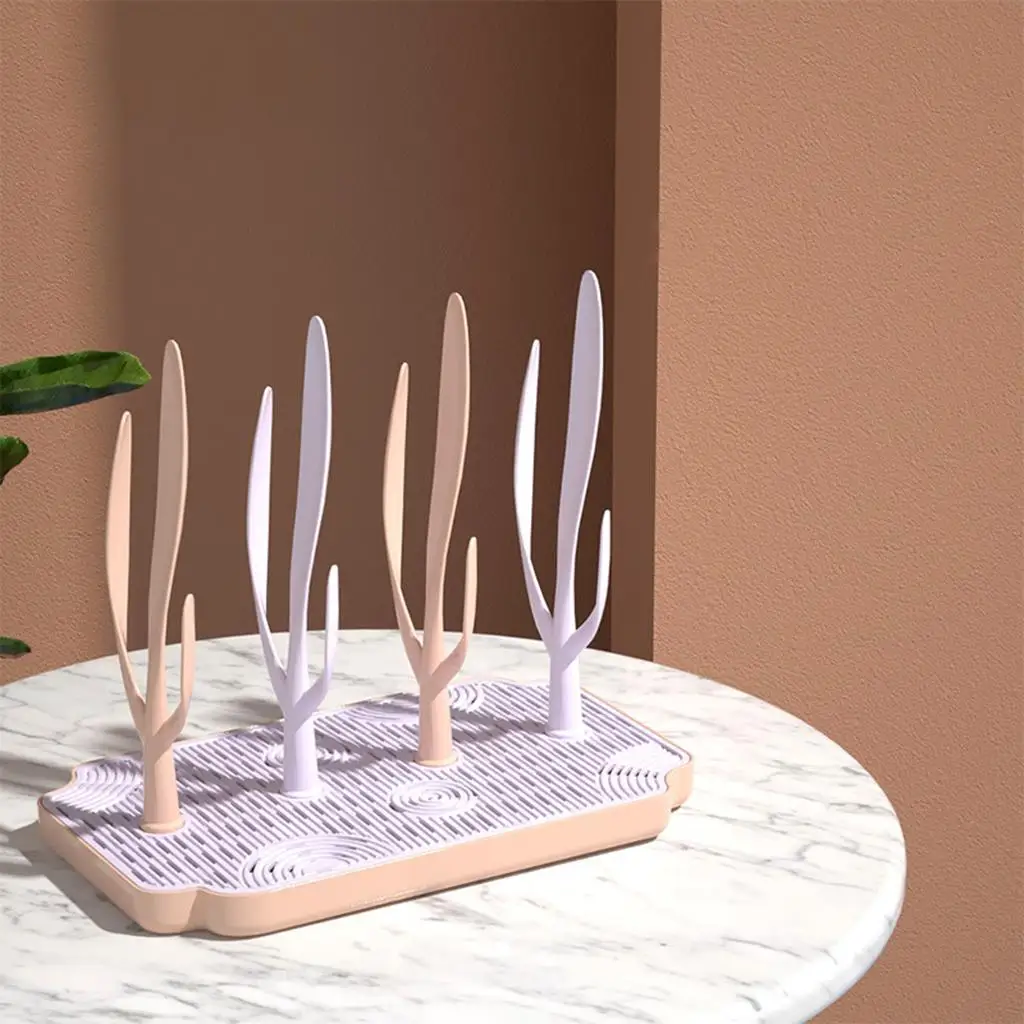 Baby Bottle Dryer Rack with Removable Tray Space Saving 12 Bracket Holder for Cups Nipples and Feeding Accessories