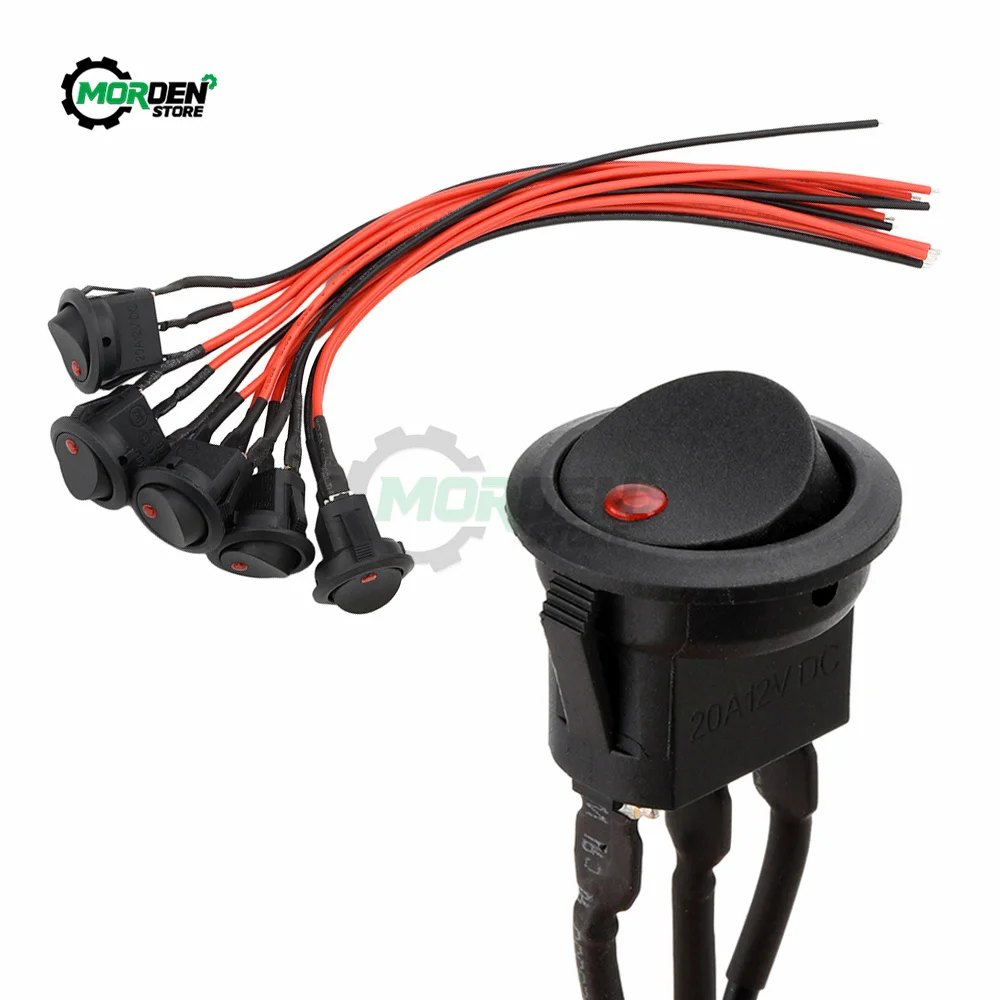 5PCS 12V  20A 3 Pin Round Rocket ON/Off LED Light Toggle Switch SPST With Wires for Car Truck Marine Boat Car Accessories