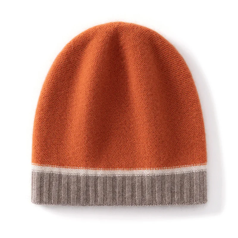 

2025 100%Quality Cashmere Beanie Hat For Woman Outdoor Casual Soft Warm Hats Winter Beanies Color Patchwork Knitted Cap