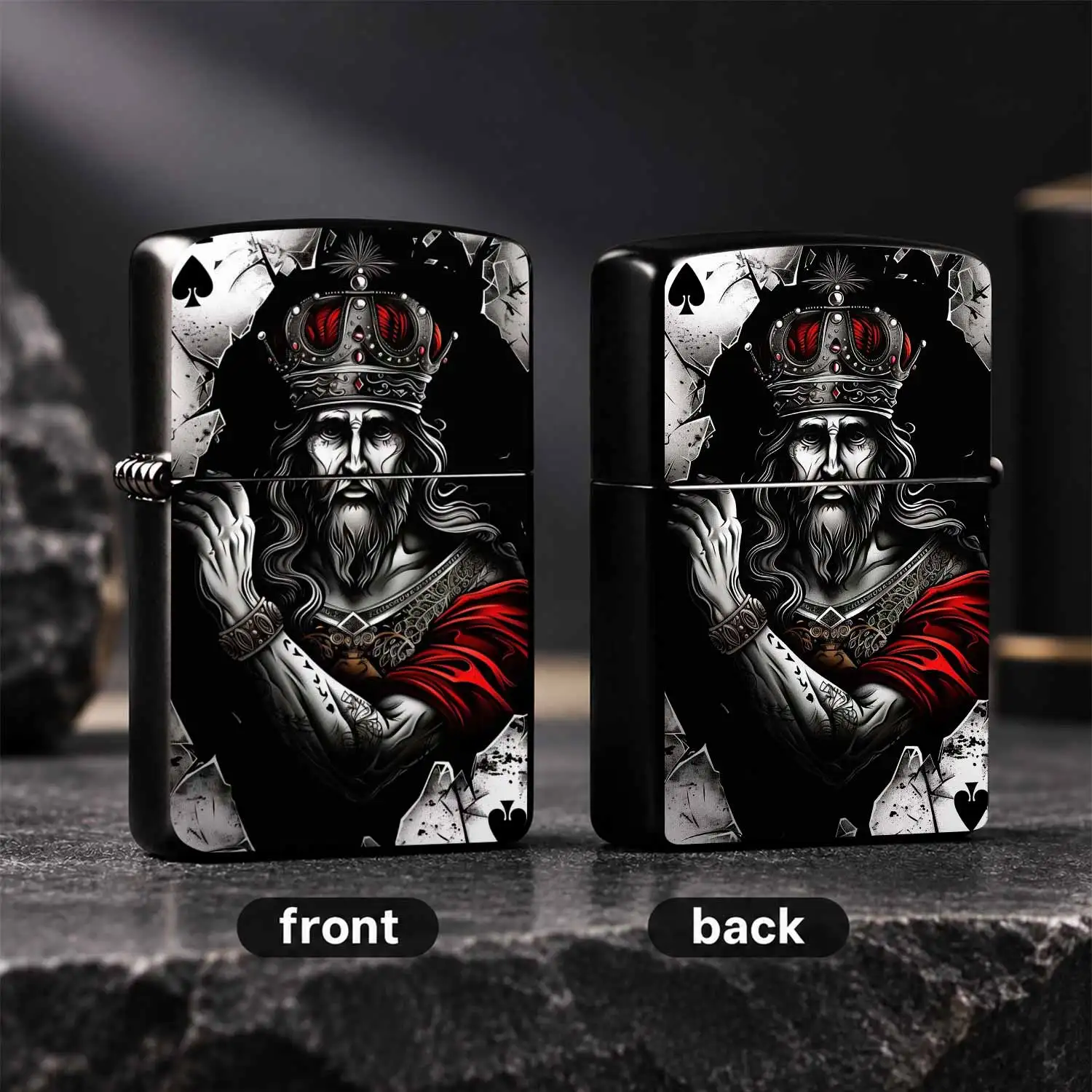 Retro Spade K Art Pattern Portable Lighter, Dark Style Classic Poker King Creative Trendy Item, Personalized Atmospheric Daily Carry Ignition Tool, Multi-Scenario Suitable Ideal Gift Choice, Unique Broken Visual Design Desktop Decor For Dai