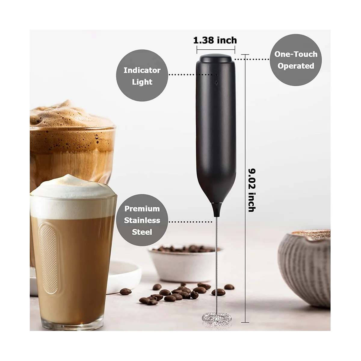 Milk Frother Handheld, USB Rechargeable Wall-Mounted Stand, Mini Milk Foamer, Electric Whisk Drink Mixer Foam Maker