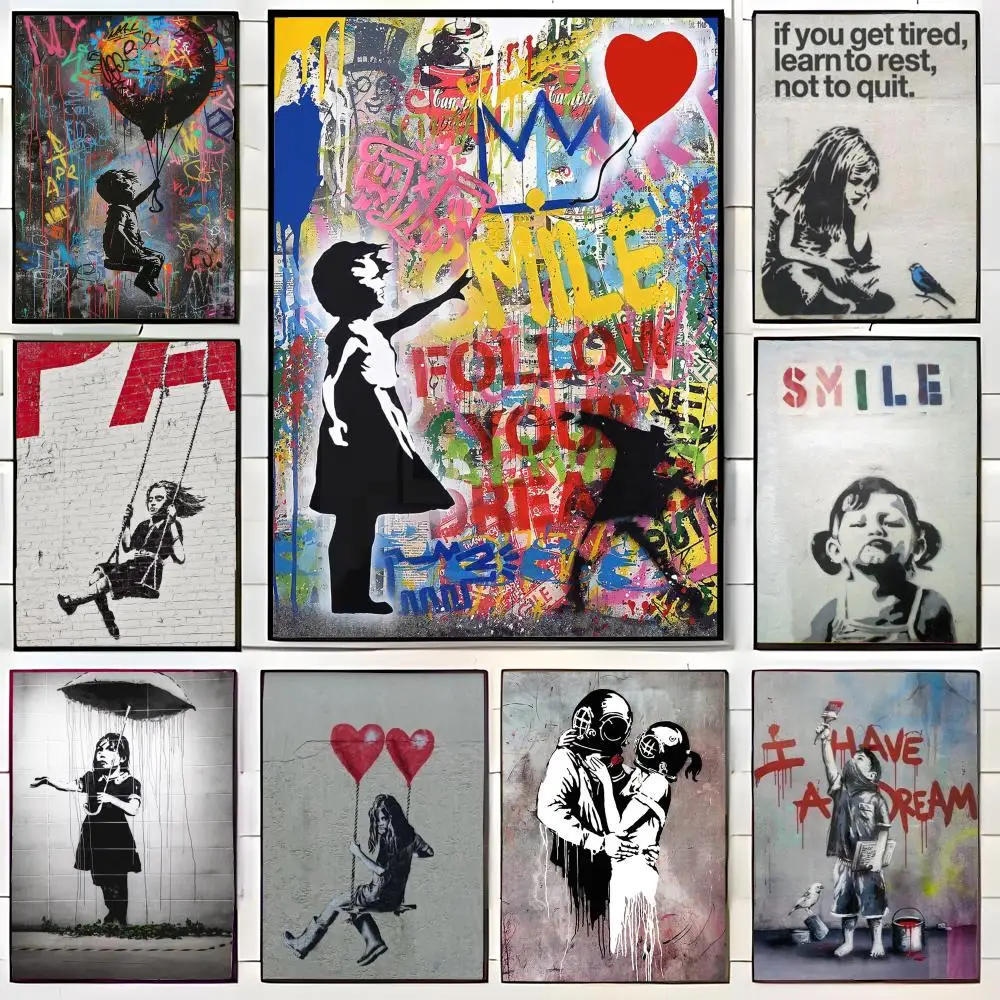 B-Banksy Graffiti-Kunstwerk-Poster, Wandkunstdruck, Poster, dekoratives Wandbild, Heimdekoration, Geschenk, ungerahmt