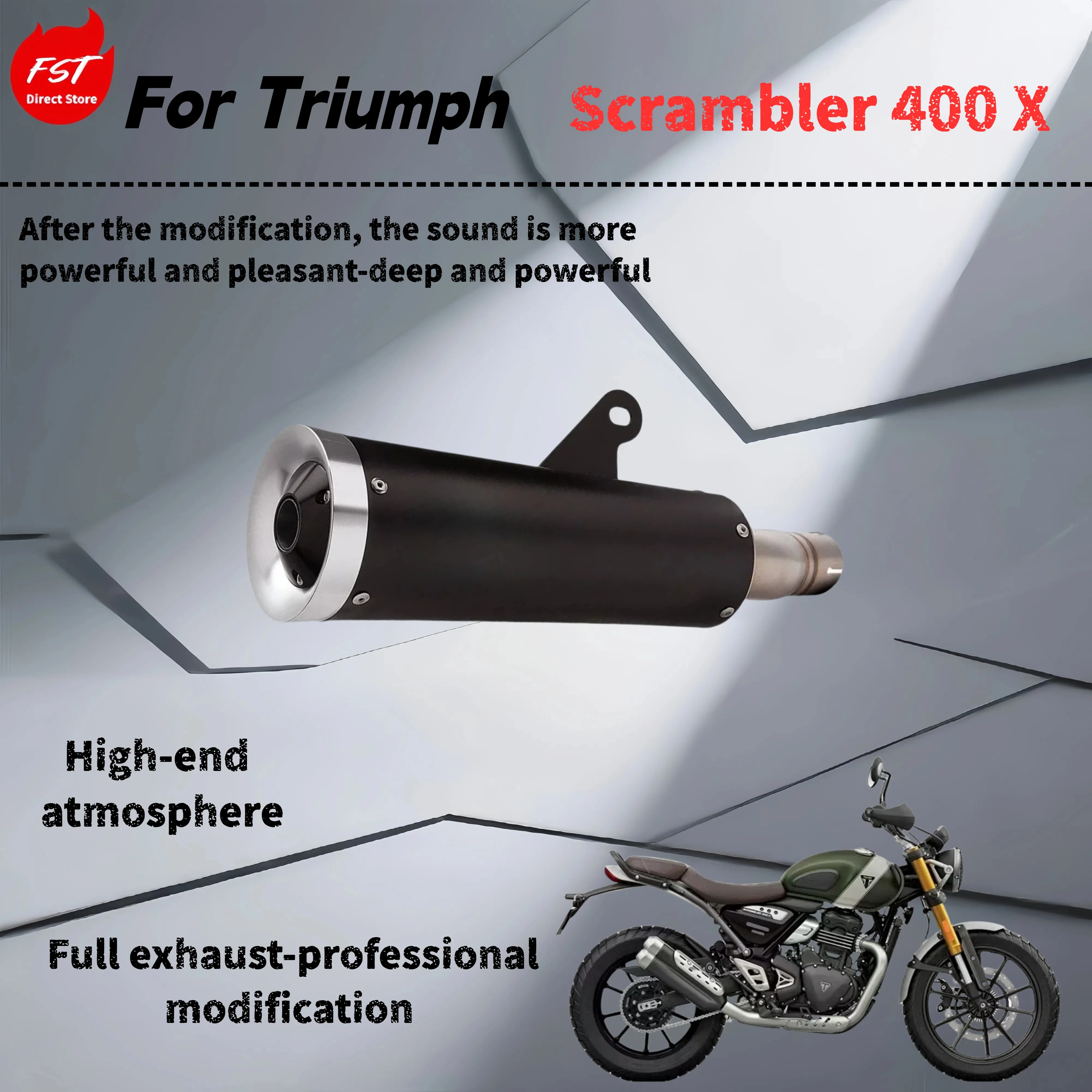 

For Triumph Scrambler 400X - modified mid- and rear-end exhaust pipes - deep, rich and powerful sound