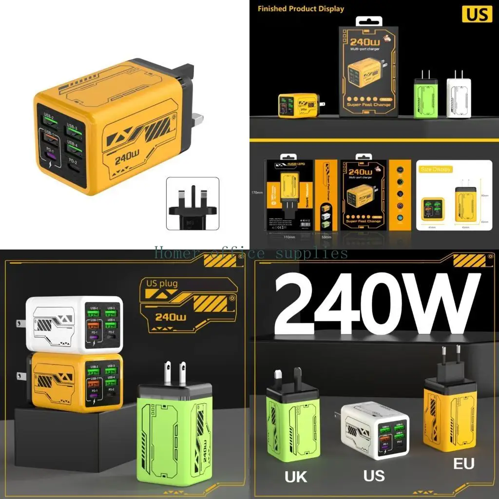 

K43B Small 240W Wall Charger Having 6 Outlets For Quick Charging Several Phones And Tablets Together