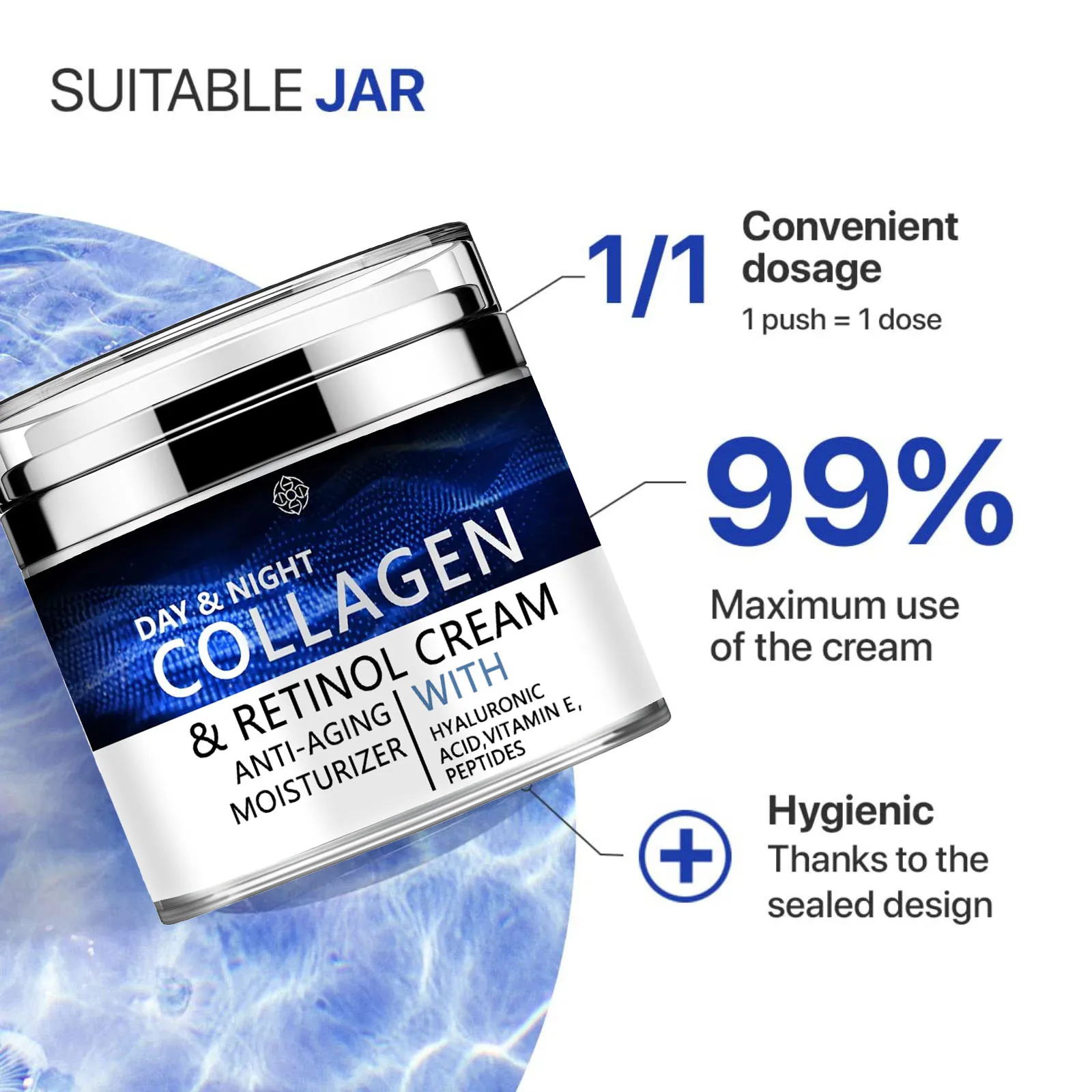 Collagen Cream for Face with Retinol and Hyaluronic Acid, Day Night Anti Aging Skincare Facial Moisturizer image 5