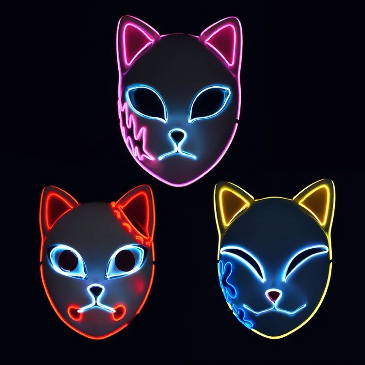 2024 Halloween  Mask Anime Demon Slayer Cosplay Masks Led  Wire Cat Face Costume Props Mask