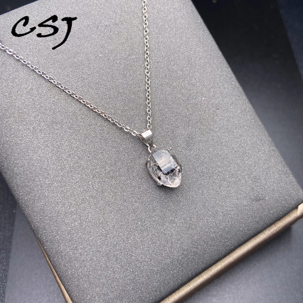 

Natural Herkimer Diamond Pendant 925 Silver Crystal Healing Stone for Women Birthday Party Fashion Jewelry Gift