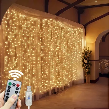 3/6m LED Curtain String Lights USB Festoon Remote Control Garland Fairy Lights Wedding…