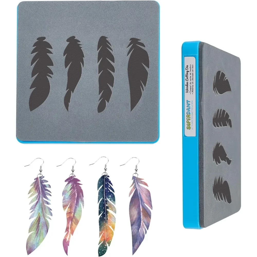 Feather Cutting Dies 4 Shapes Feather Earring Wooden Die Cutting Stencil Scrapbooking DIY Craft Die Cut Faux Leather Cutting Die