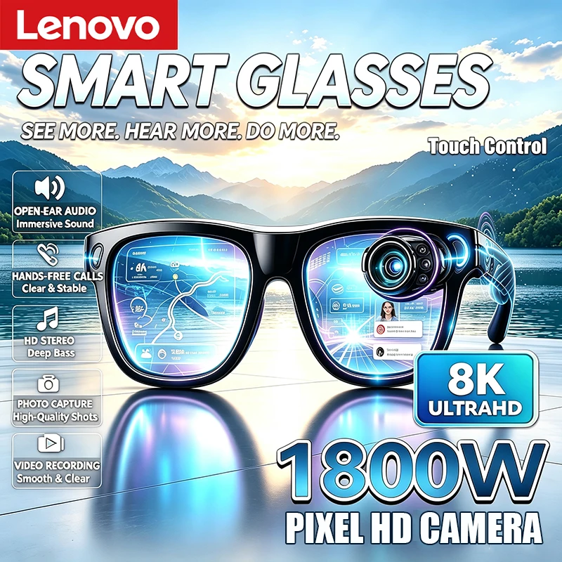 Lenovo AI Smart Glasses 8K HD 1800W Remote Photo Video Translation Calling Logging Music Playback Smart Sunglasses for Men Women