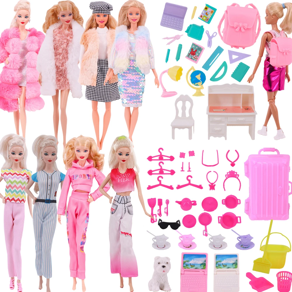 Doll Accessories/Clothes Multi Piece Set 30cm Doll Plush Skirt+Notebook+Globe+Ruler+Backpack, Gift For School Start Season Girl