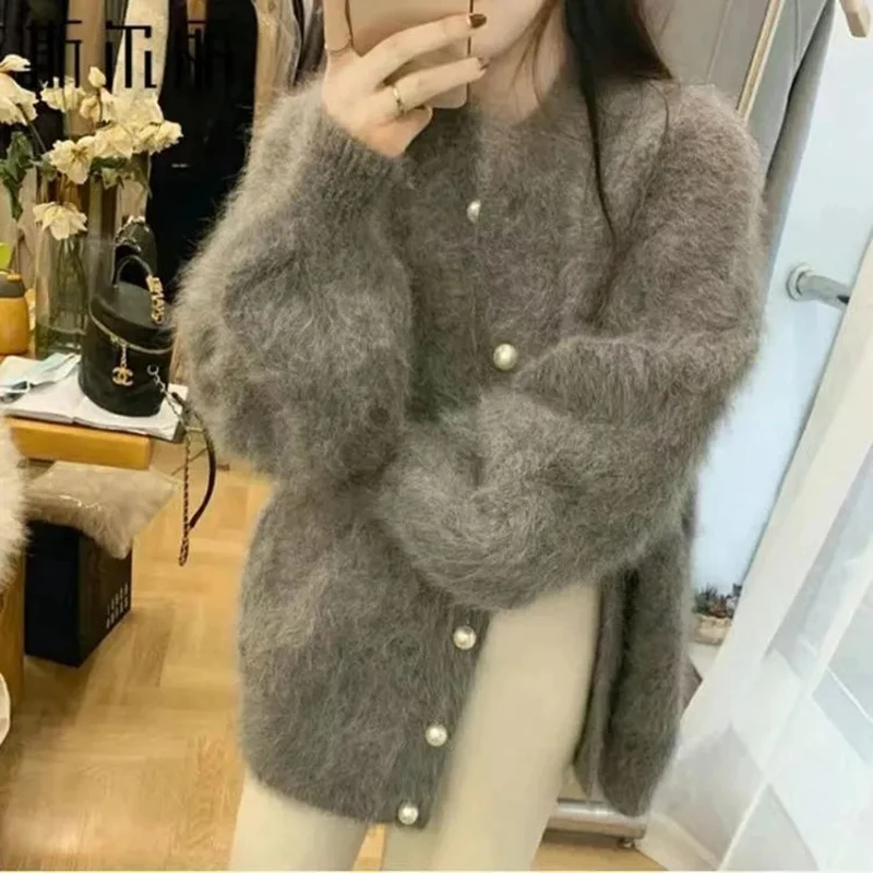 

Women's New Cardigan Sweater Coat Fashion Women's Long Hair Winter Coat Women's Knitting Wear Round Neck Soft Comfortable Coat