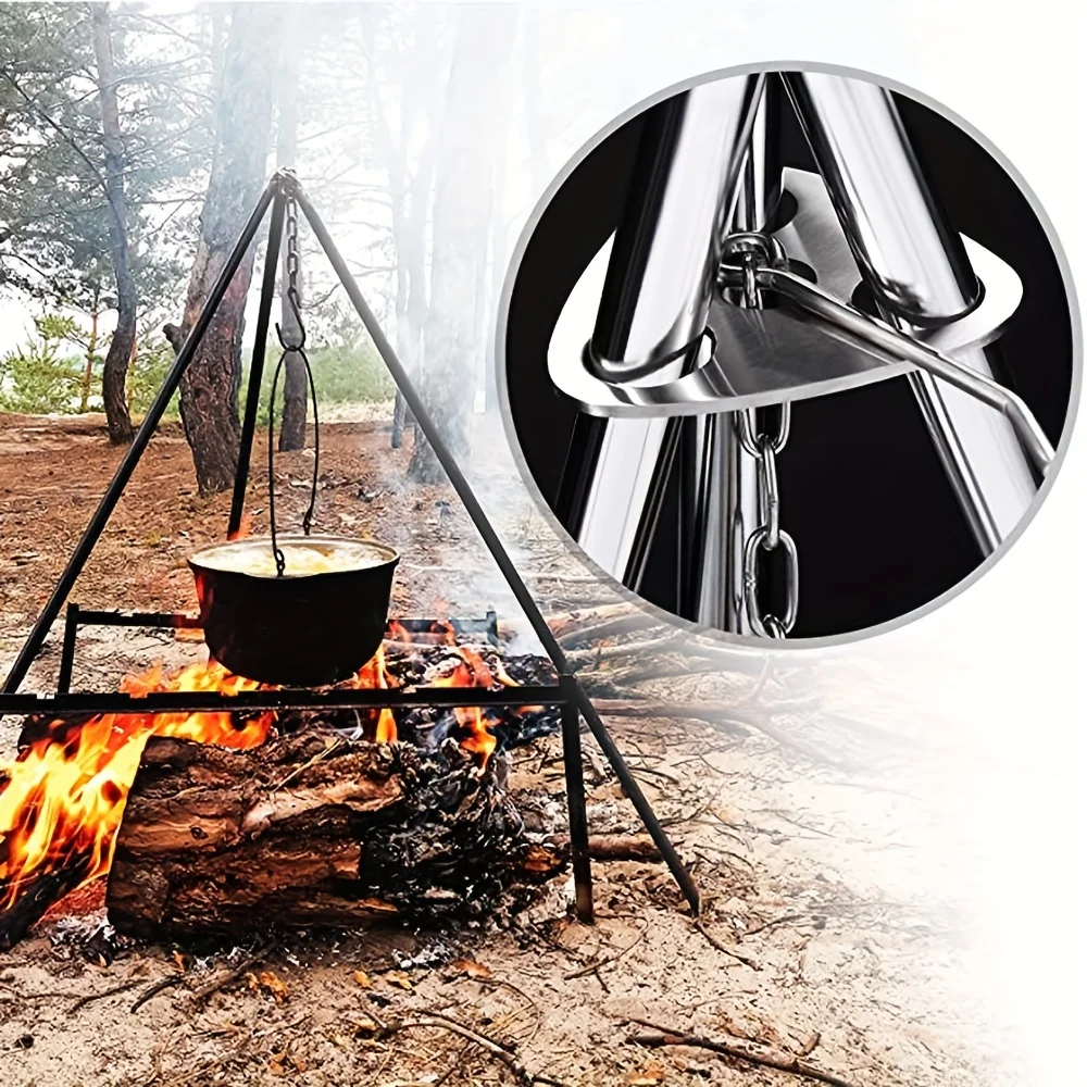 Portable Detachable Outdoor Barbecue Tripod Hanging Rack Stainless Steel Camping Campfire Grill Pot Triangle Stand Set image 5