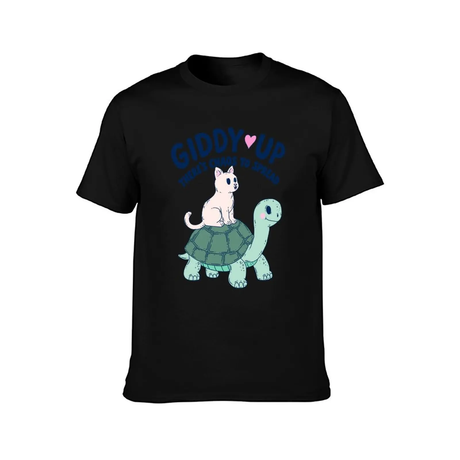 Giddy Up Chaos Crew – Cat on Turtle T-Shirt Breathable Sportswear for Men T-Shirt