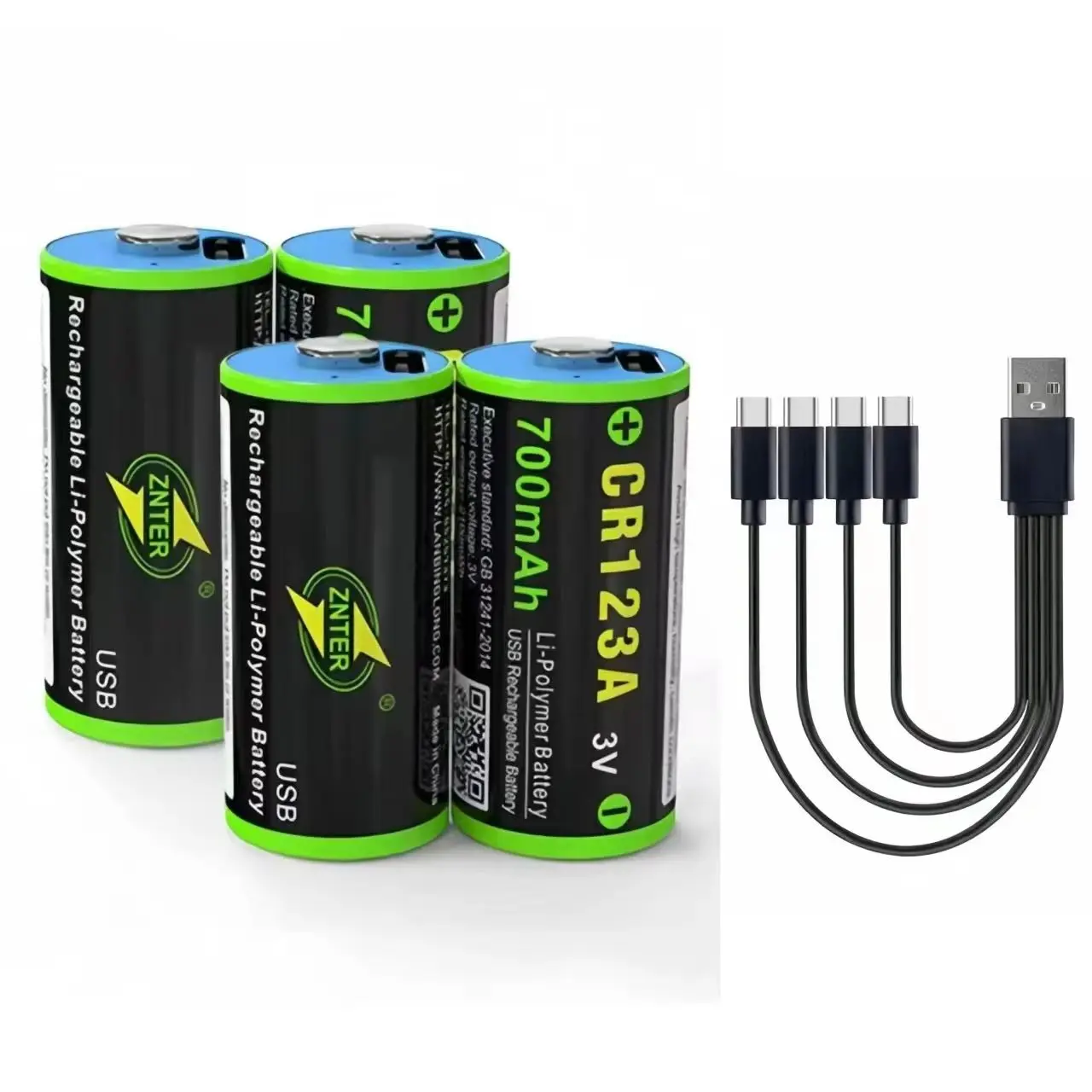 4PCS ZNTER 700mAh CR123A oplaadbare lithiumbatterij 3.0V USB oplaadbare batterij Instrument camera rookmelder flash