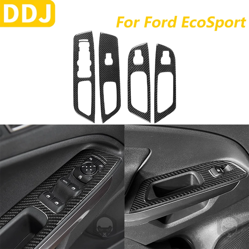 

For Ford EcoSport 2018-2025 Carbon Fiber Door Window Lift Switch Control Panel Cover Trim Set Car Accessories Decoration Sticker