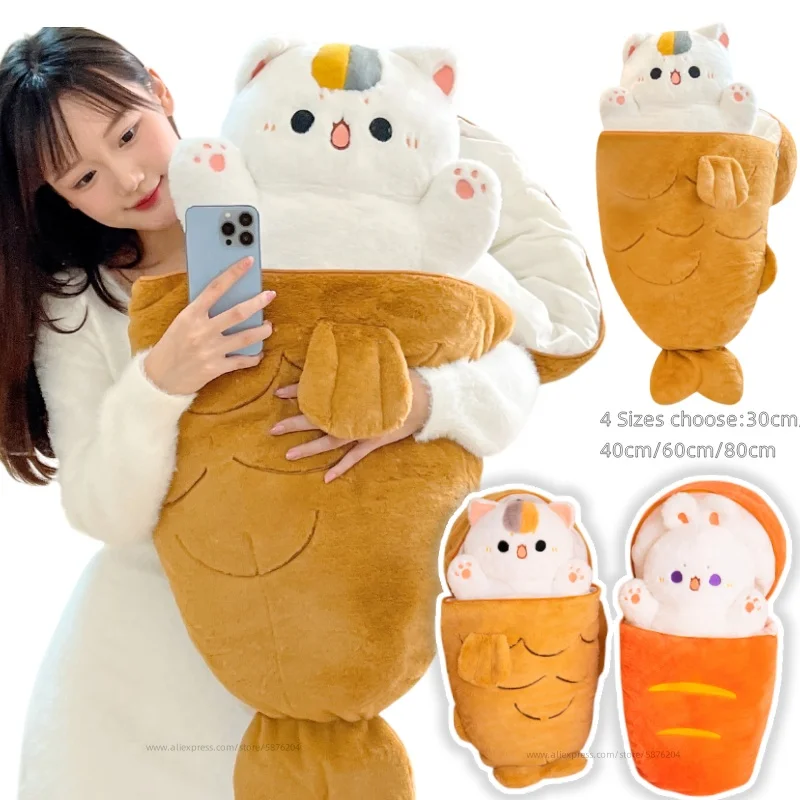 1ks 40/60/80cm japonec taiyaki kocour plyš hračka anime schéma kocour skrývá v polštářek brašna přívoz zajíček karotka živočich plushie hodit podhlavník