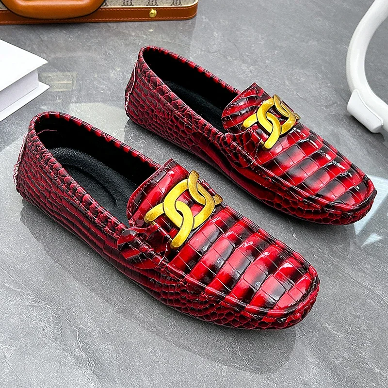 High Quality Designer Men\'s Loafers Snake Print Leather Moccasin Driving Shoes Large Size 38-47 Men\'s Leather Casual Shoes