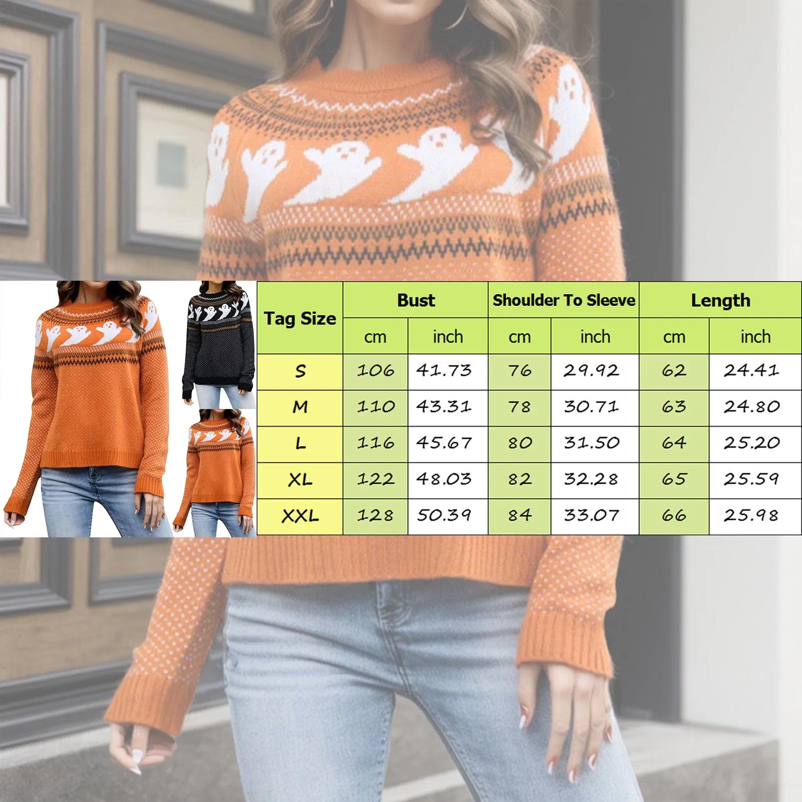 Halloween Knit Sweater Women Jumpers Sweater Pullover Jumpers Loose Y2k Pull Oversize Top Halloween Warm Long Sleeve Sweatshirt