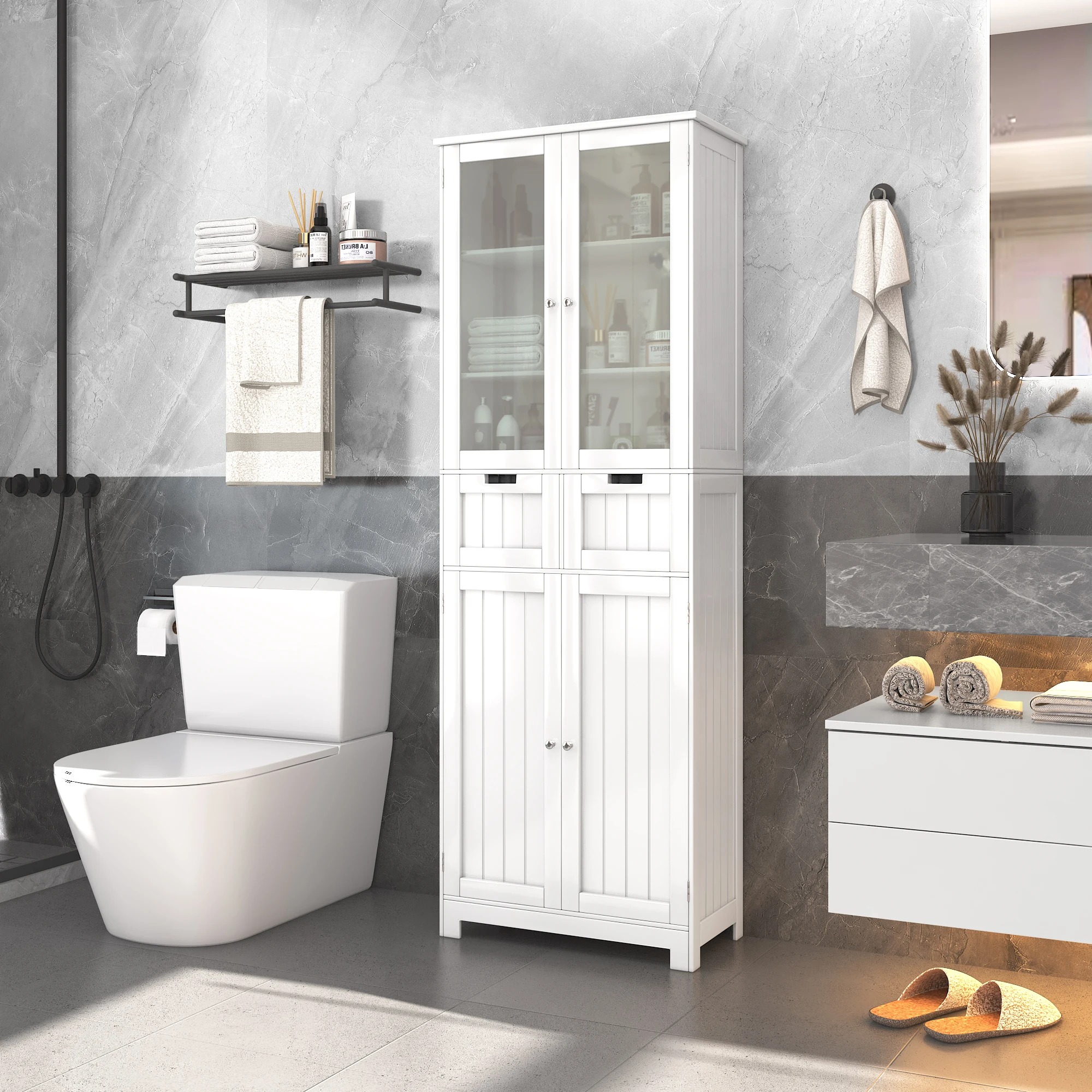 

Bathroom Storage Tall Cabinet with Drawers 67" Freestanding Storage Cabinet with Doors and Adjustable Shelf for Kitchen Bathroom