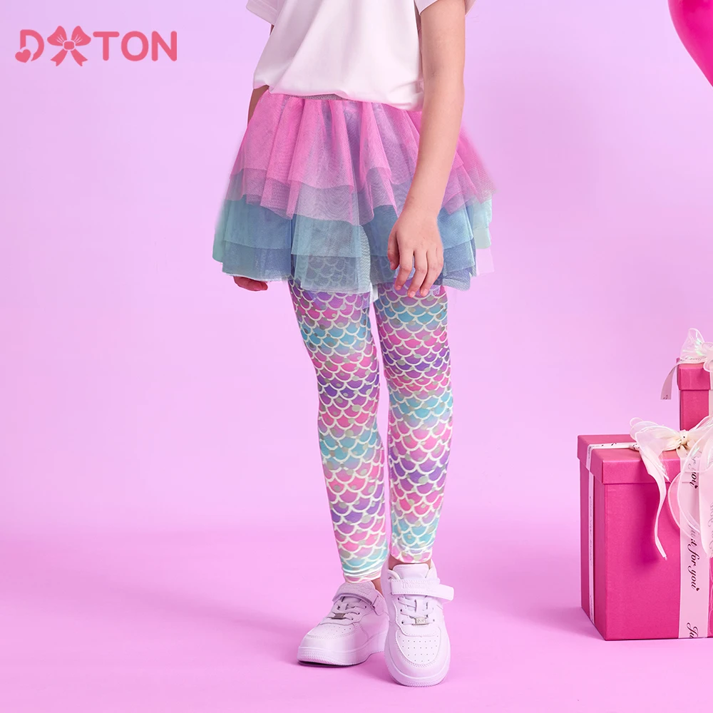 

DXTON Kids Legging Skirt For Girls Outdoor Casual Clothing Mermaid Pants and Layer Skirt Patchwork Fake Two Pcs Girls Costumes