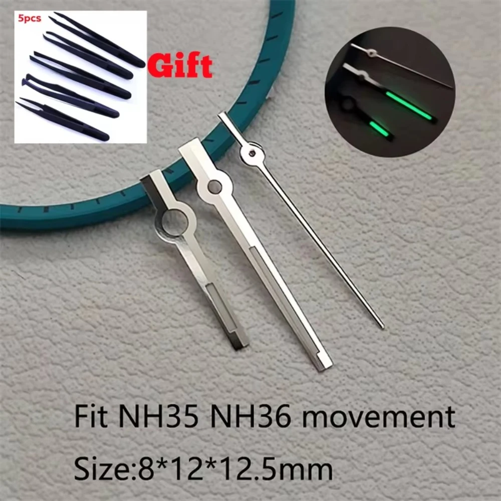 8*12*12.5mm NH35 Watch Accessories Hand +Tool for NH35 NH36 Movement Watch Needle Hands for Datejust Green Luminous Silver Gold