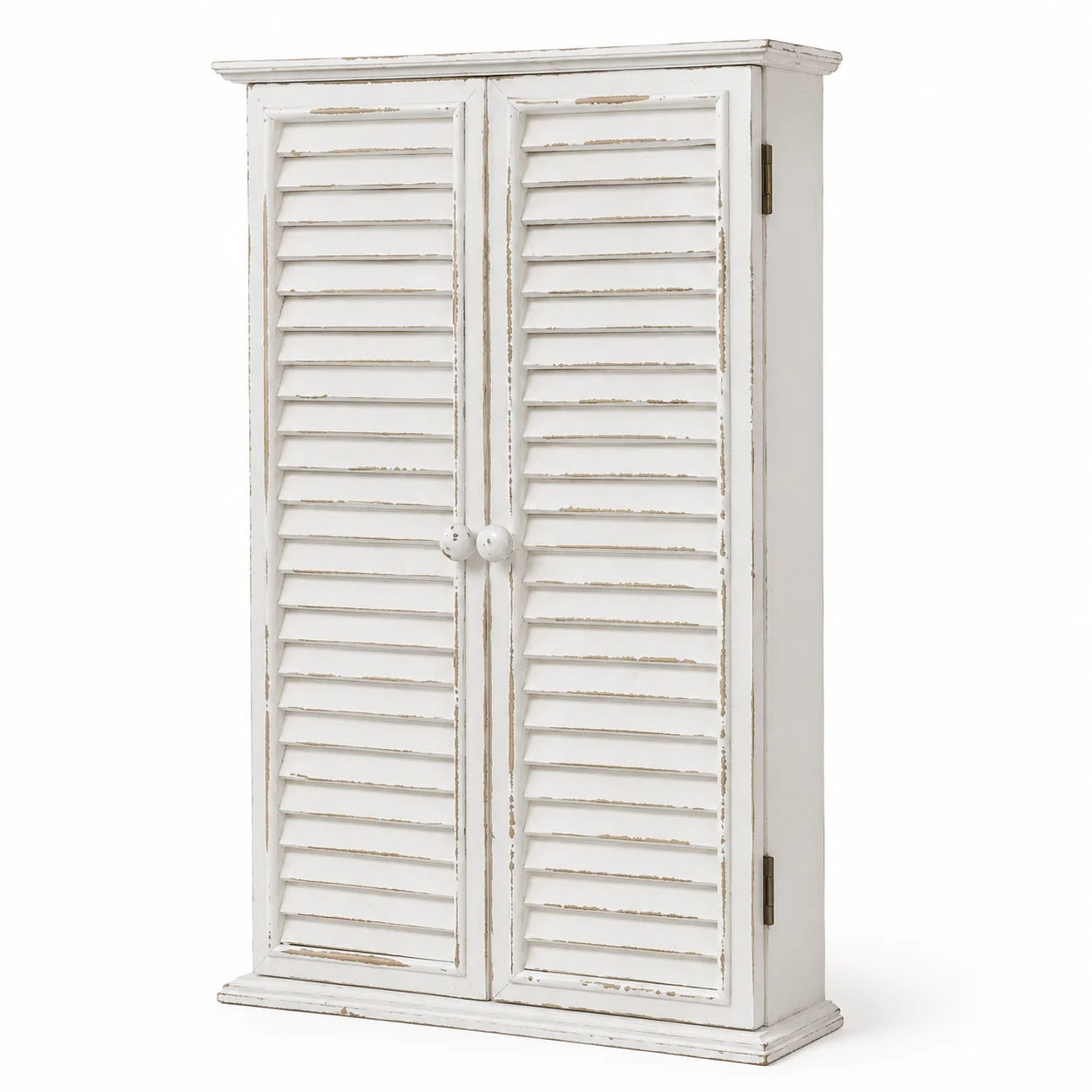 Vintage White Wooden Wall Cabinet with Shutter Doors French Country Fir Wood Storage Cupboard for Bathroom Kitchen Home Decor