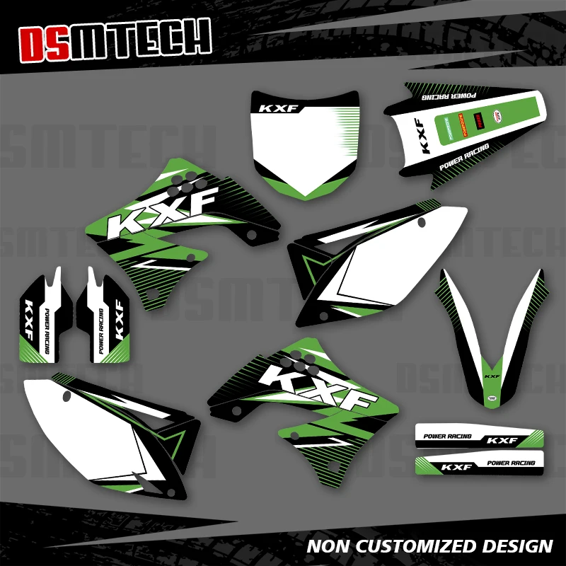 

DSMTECH для Kawasaki KXF450 KX450F KX 450F 2009 2010 2011, полная графика, наклейки, наклейки для мотоцикла, фон, индивидуальный номер, имя