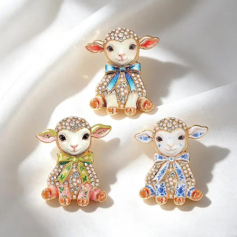 ⑧ 1Pcs Unisex 3-color Rhinestone Year Of The Goat Animal New Year Party Brooch Pins Cute Toy-design Sheep Brooches For Women