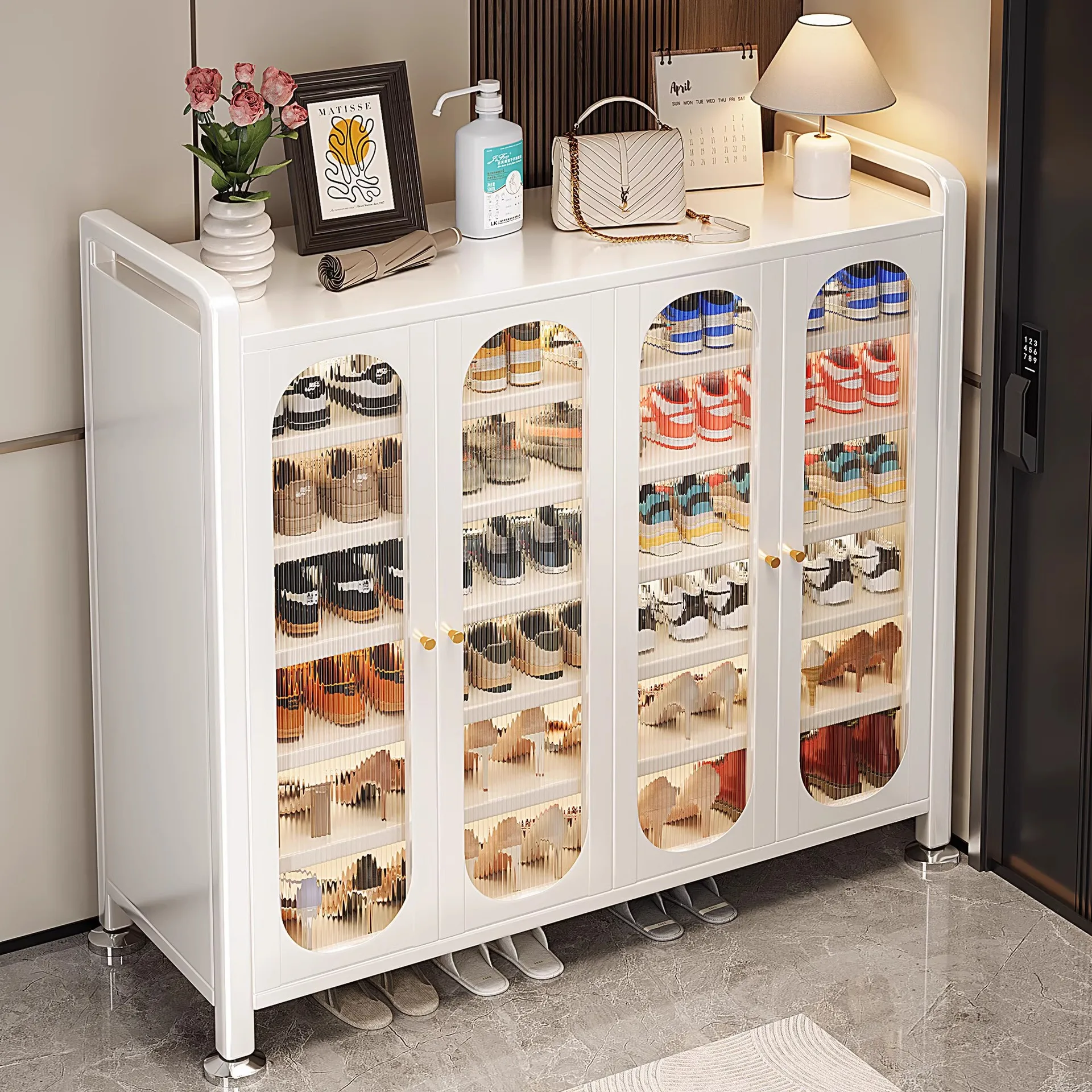 

Simple shoe cabinet Household steel shoe rack Entrance with door storage cabinet Modern
