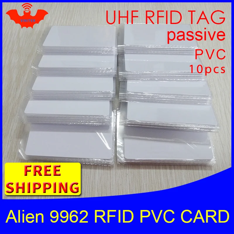 UHF RFID-метка, ПВХ-карта Alien 9962 EPC6C 915 МГц 868 МГц 860-960 МГц Higgs9 10 шт., бесплатная доставка, большой радиус действия, умные пассивные RFID-метки