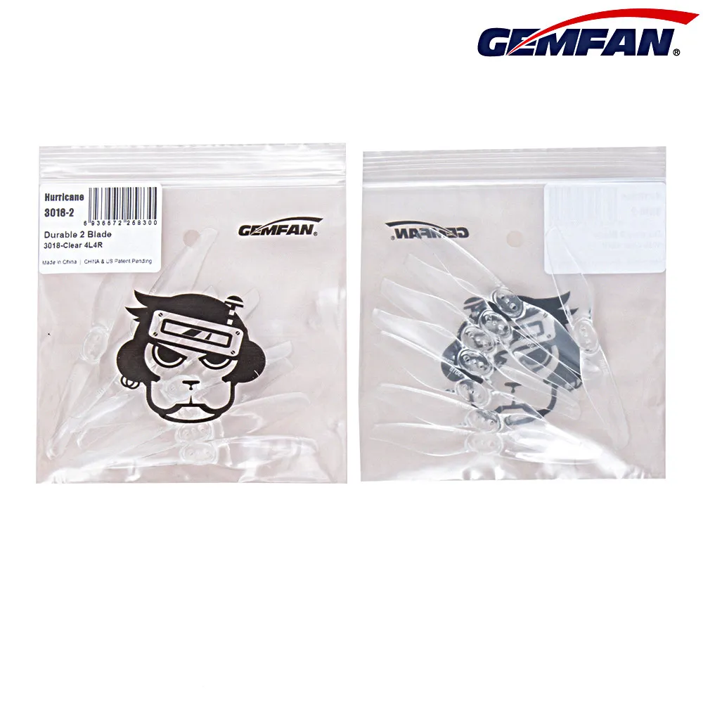 Gemfan 3018 Bi-Blade Propeller, 4CW+4CCW, 76.5mm, 1.4in Pitch, 1.66g/pair, PC, for 1108-1303 Motors, Toothpick FPV Drones