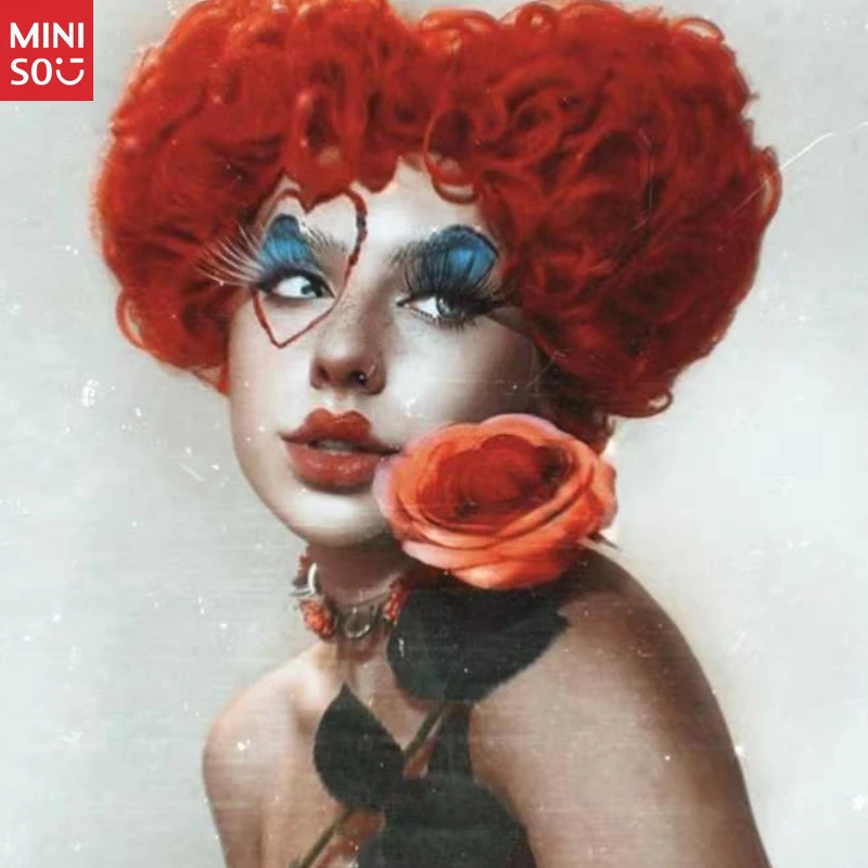 미니소 이상한 나라의 앨리스 하트 여왕 코스프레 가발, 의상용 빨간 하트 모양의 곱슬머리 풀 가발