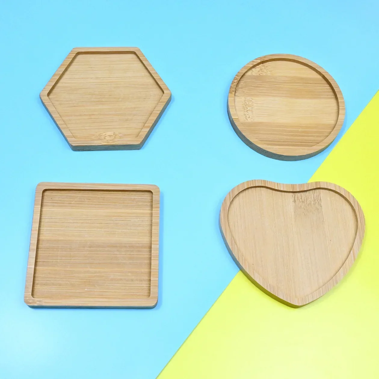 4pcs Circular Heart-shaped Mosaic Diy Bamboo Placemats, Square Retro Handcrafted Material Base, Bamboo And Wood Coasters Tray