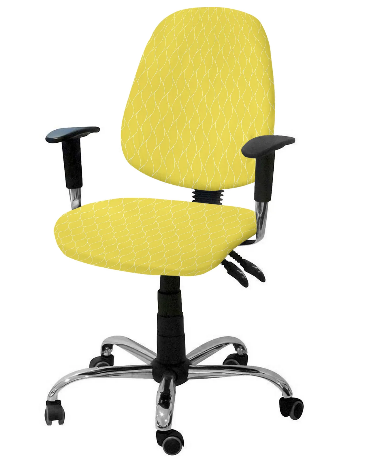 Yellow Long Wavy Line Elastic Armchair Computer Chair Cover Stretch Removable Office Chair Slipcover Split Seat Covers