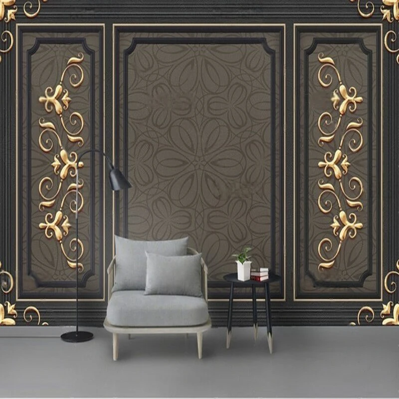 Retro New Chinese-Style Relief Golden Pattern Engraved Lace Plaster Screen For Kitchen And Living Room Decoration Background Wal