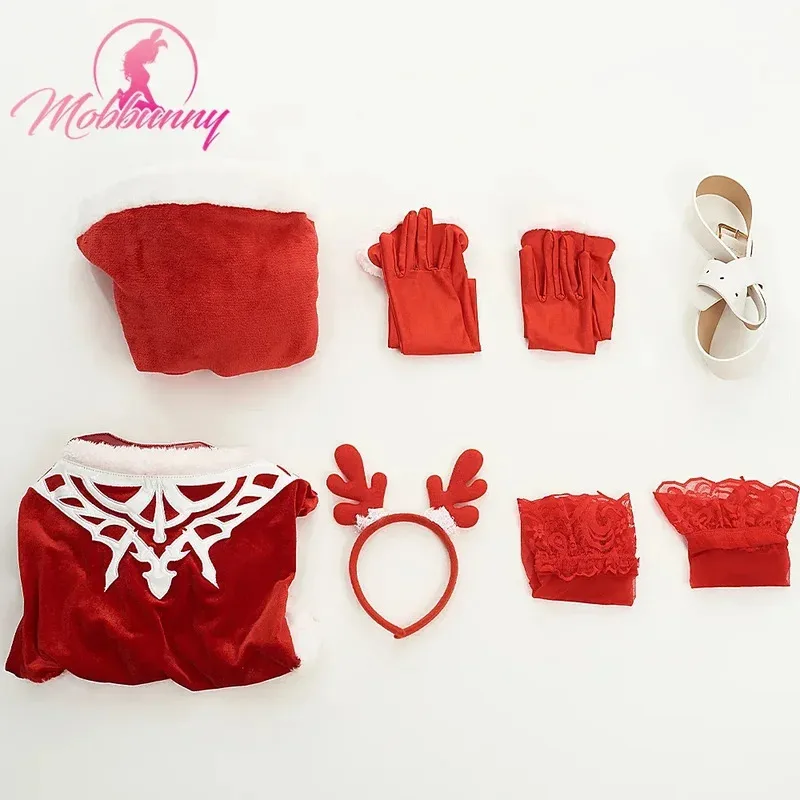 LCK01 MOBBUNNY النساء عيد الميلاد مجموعة الملابس الداخلية 2B تأثيري حلي ارتداءها الأحمر مع كيب قصير وقفازات الفخذ SocksYh1@!