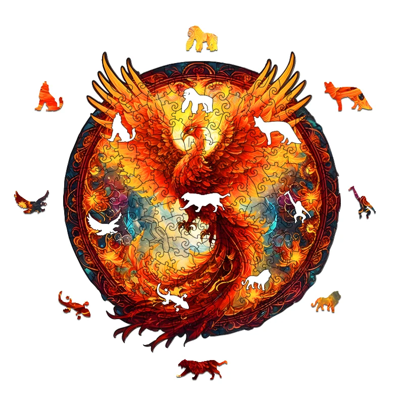 Fire Phoenix wooden puzzle special-shaped animal puzzle decompression difficult puzzle toy birthday holiday gift game