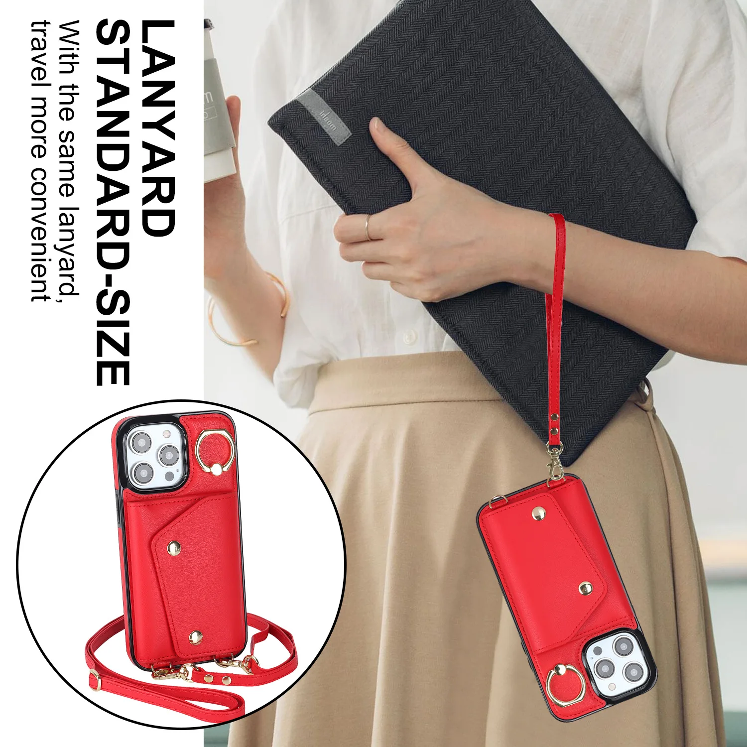 

Crossbody Lanyard Wrist Strap Rring Card Holder Leather Phone Case for iPhone 17 16 15 14 13 12 11 Pro Max 16 Plus Wallet Cover