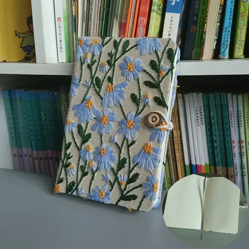 Тканевый блокнот A5 A6, тканевый блокнот с вышивкой, студенческий рабочий блокнот, справочник, пустой 96 листов/192 страницы с закладкой и кнопкой