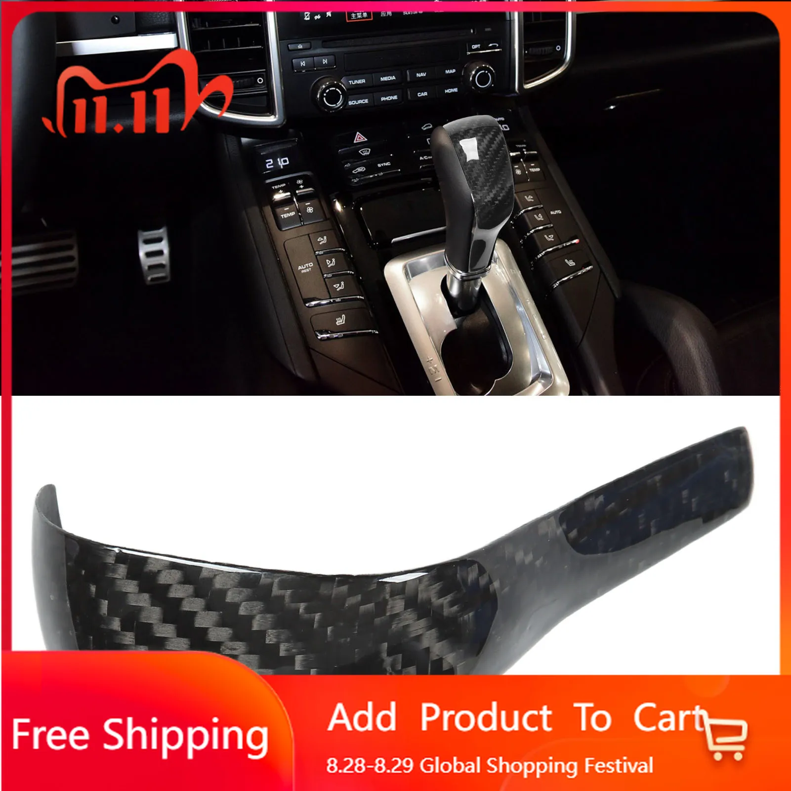 

Interior Stickers Carbon Fiber Gear Shift Knob Cover Bright Black Interior Gear Shift Lever Knob Trim Replacement for Porsche Ca