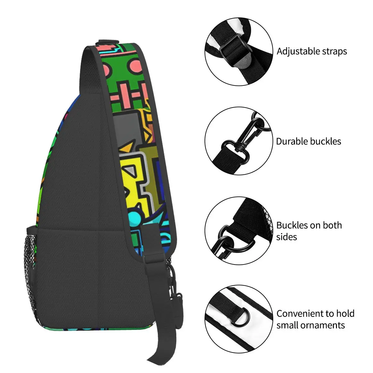 Cool Crossbody Chest Bags Geometry Pattern Pockets Travel Pack Messenger Sports Teens Shoulder Bag Unisex