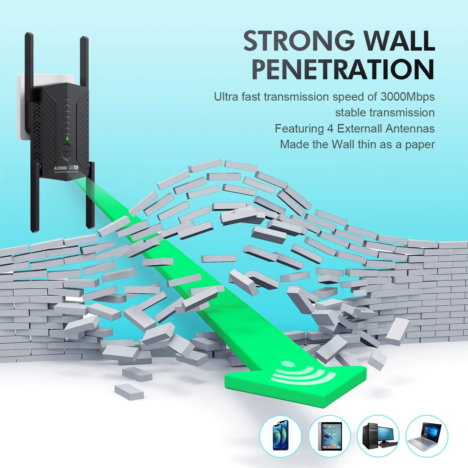 Repetidor WiFi inalámbrico de 3000Mbps, amplificador de señal Wi-Fi 6, enrutador extensor WiFi 5G 2,4G, amplificador de largo alcance para el hogar y la Oficina