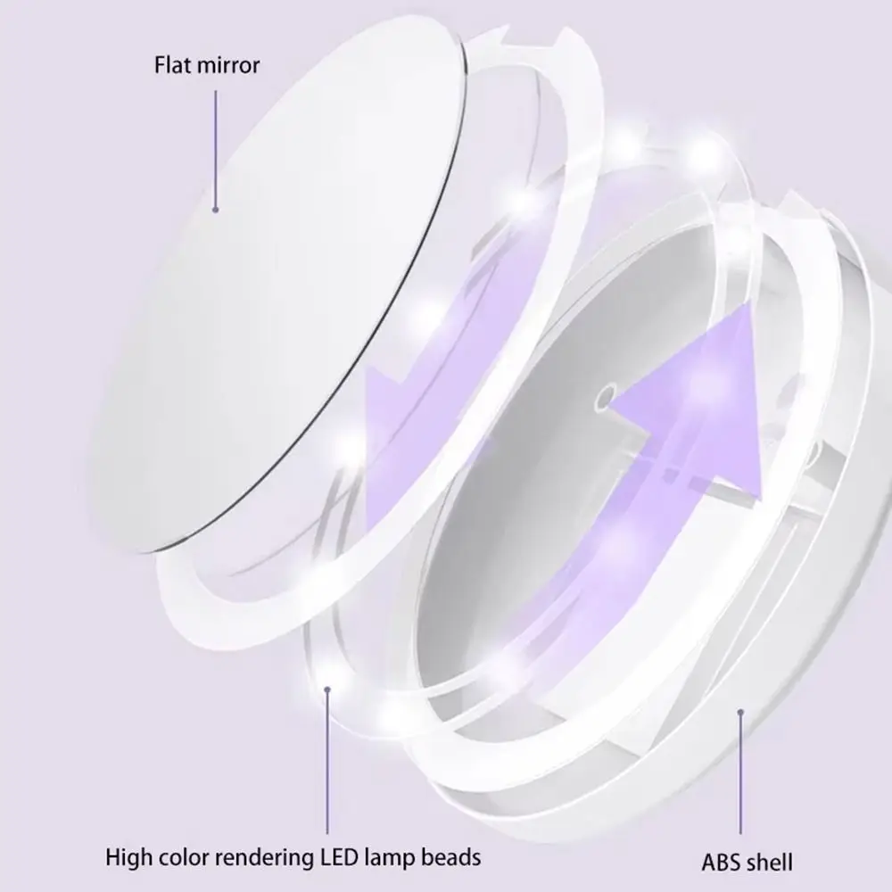 الطاقة المتنقلة 4 في 1 مرآة ماكياج LED 2 لون ضوء 3 وضع التدفئة مضاءة المرآة البالونية متعددة الوظائف 3x المكبر